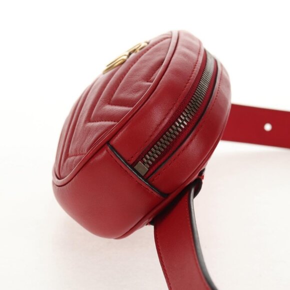 GUCCI GG Marmont Waist Bag Leather Red Gold 476434 Auth 146076V - Picture 6 of 16